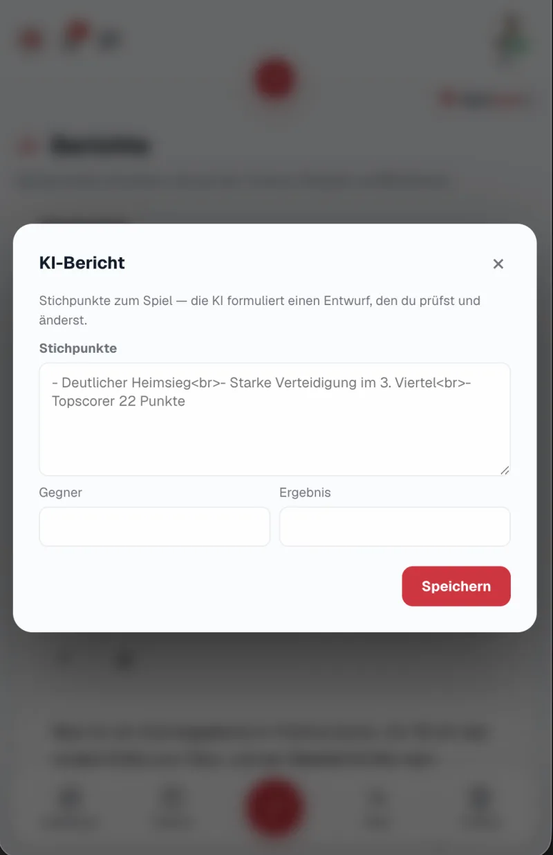Spielbericht mit KI erstellen Schritt Diktat