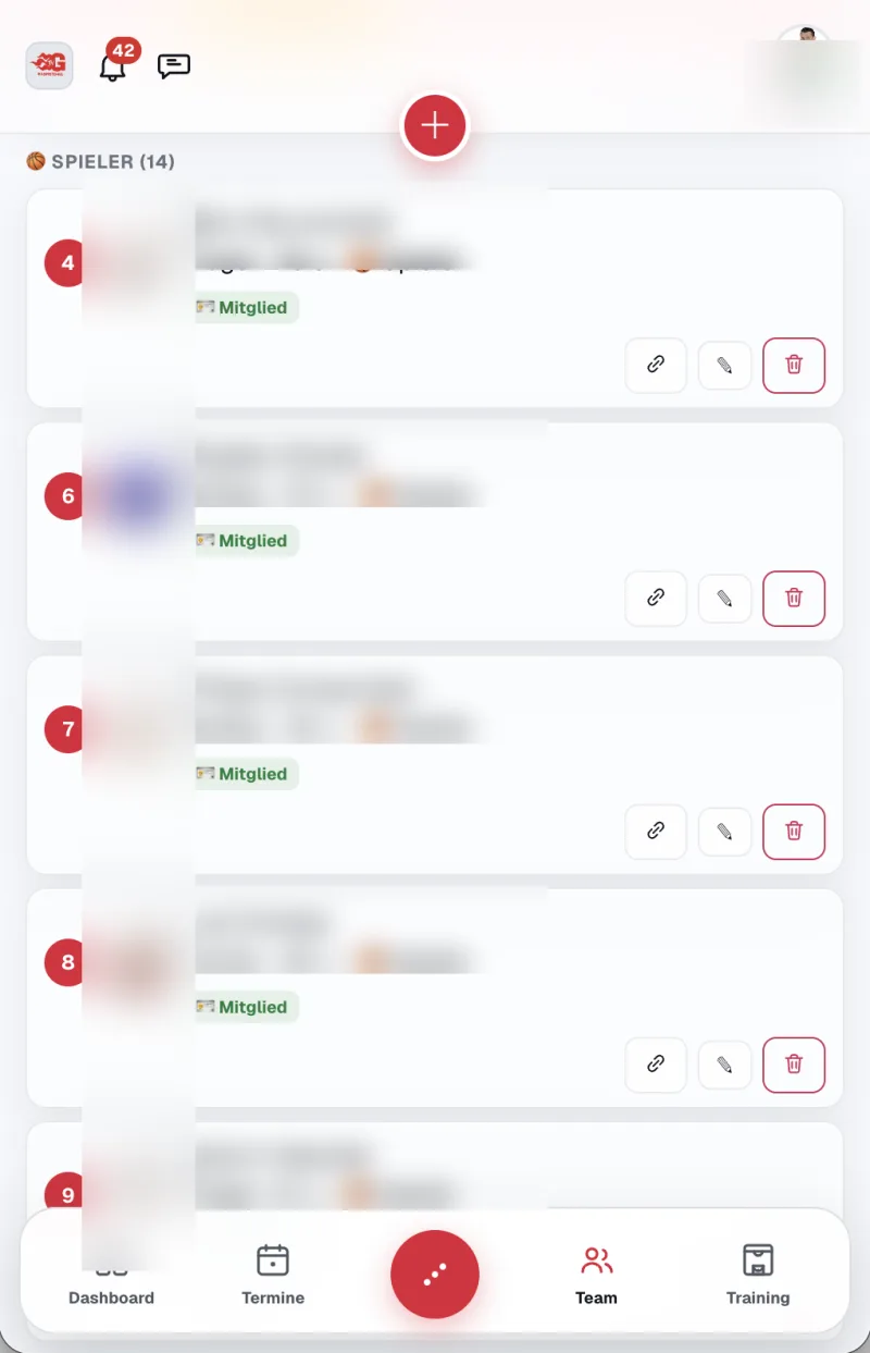 Mannschaftsverwaltung App auf dem Smartphone