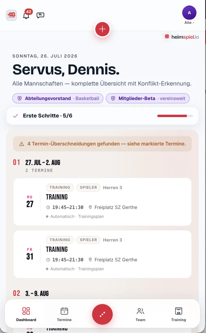 Spielerverwaltung mit Eltern-Kind und Mehrfach-Teams