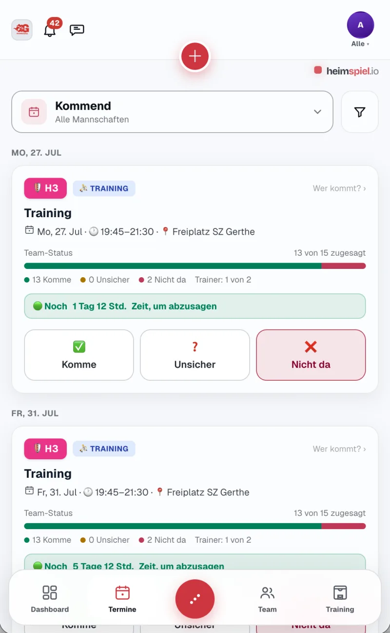Vereinssoftware HEIMSPIEL auf dem Smartphone