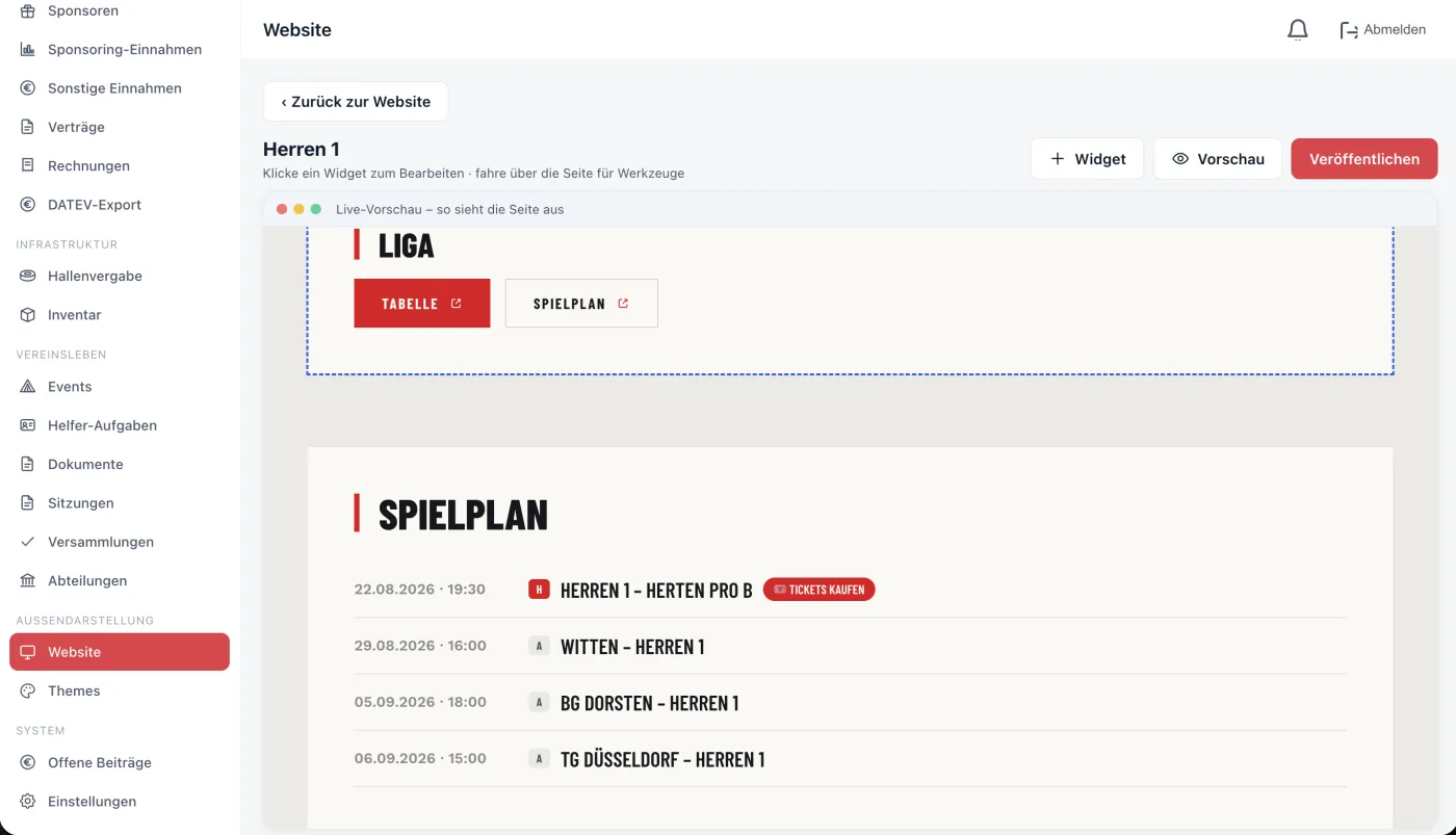 Automatische Vereinsnews auf der Website