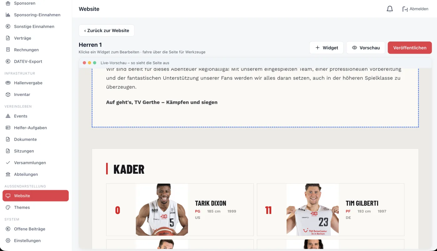 Mobiloptimierte Vereinshomepage